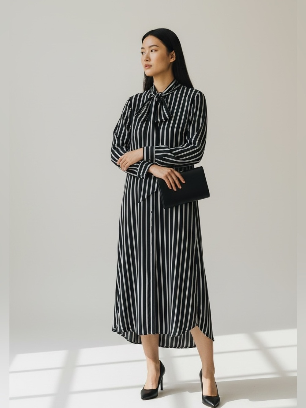 Polo Ralph Lauren Striped Black and White Tie Neck Dress - Picture 1 of 6